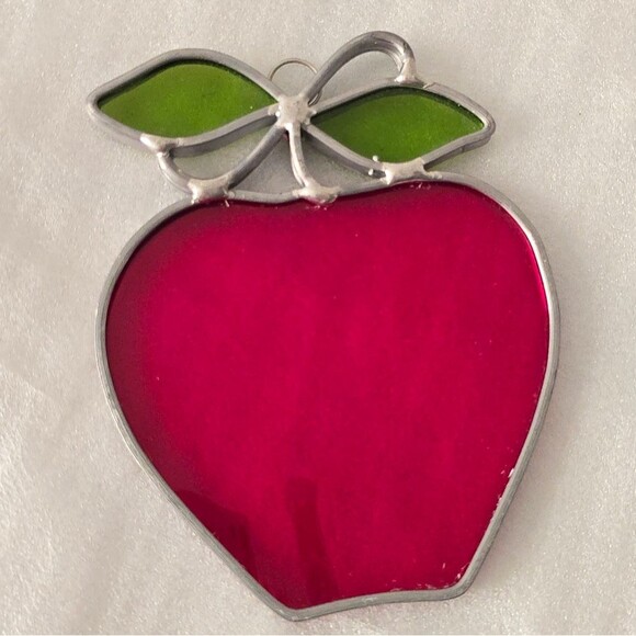 Vintage Stained Glass Red Apple Suncatcher Wall Hanging Ornament - Picture 5 of 8